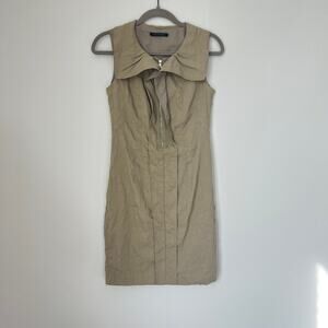 Elie Tahari Khaki Linen Blend Sleeveless Sheath Dress 2 Modern Polished Chic